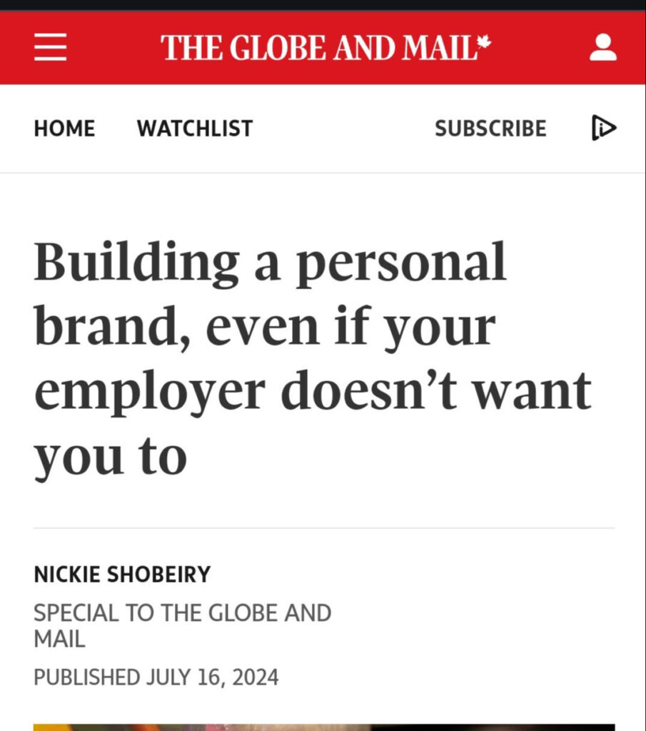 building personal brand - globe and mail blog post