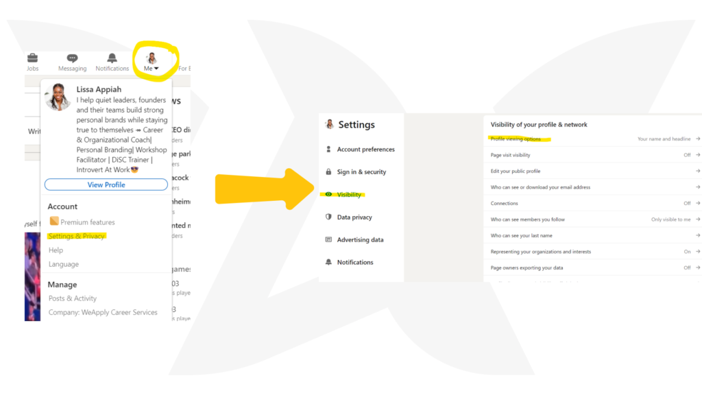 changing Linkedin view profile visibility